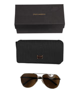 Dolce & Gabbana DG2073 Silver Steel Classic Pilot Brown Lens Sunglasses