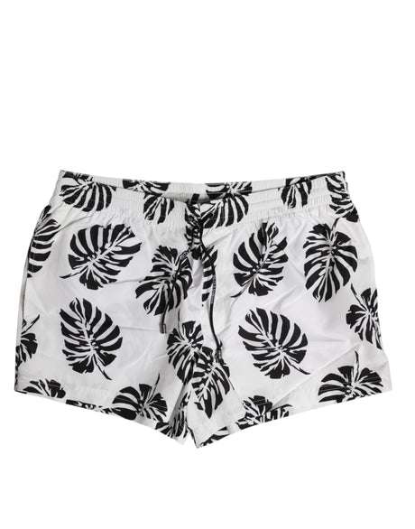 Dolce & Gabbana White Black Print Beachwear Shorts Swimwear