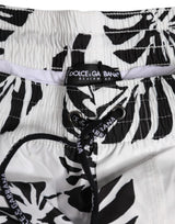 Dolce & Gabbana White Black Print Beachwear Shorts Swimwear