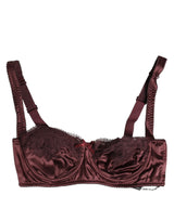 Dolce & Gabbana Burgundy Silk Underwired Balconette Bra Underwear