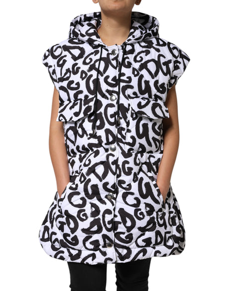 Dolce & Gabbana White DG Mania Hooded Sleeveless Puffer Jacket