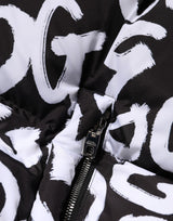 Dolce & Gabbana Black White DG Mania Hooded Long Coat Jacket