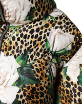 Dolce & Gabbana Multicolor Leopard Rose Puffer Quilted Jacket