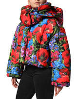 Dolce & Gabbana Multicolor Floral Hooded Puffer Coat Jacket