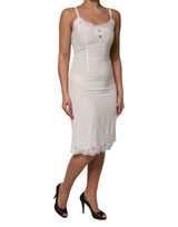 Dolce & Gabbana White Lace Gold DG Logo Silk Dress Sleepwear