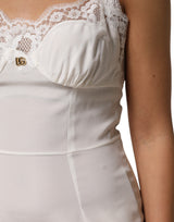 Dolce & Gabbana White Lace DG Logo Silk Dress Sleepwear
