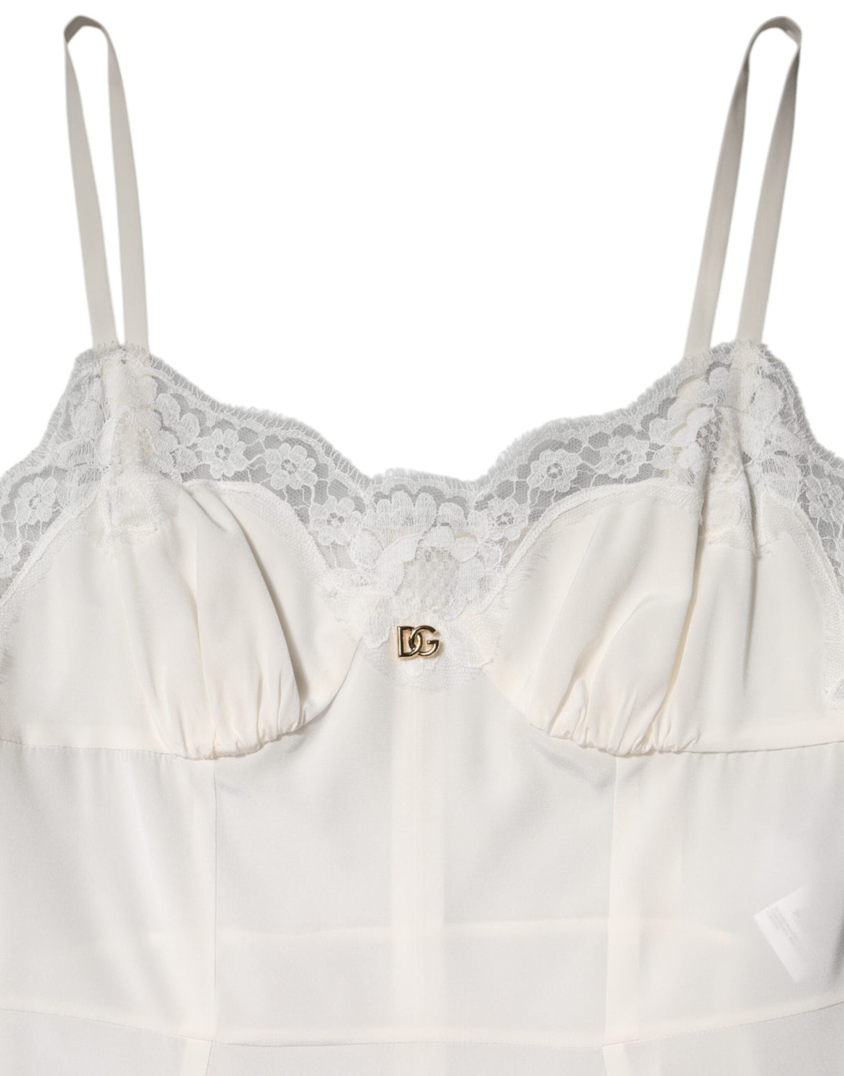 Dolce & Gabbana White Lace DG Logo Silk Dress Sleepwear