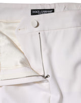 Dolce & Gabbana White Wool Mid Waist Tapered Pants