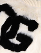 Dolce & Gabbana White Cropped Faux Fur DG Sweatshirt Sweater
