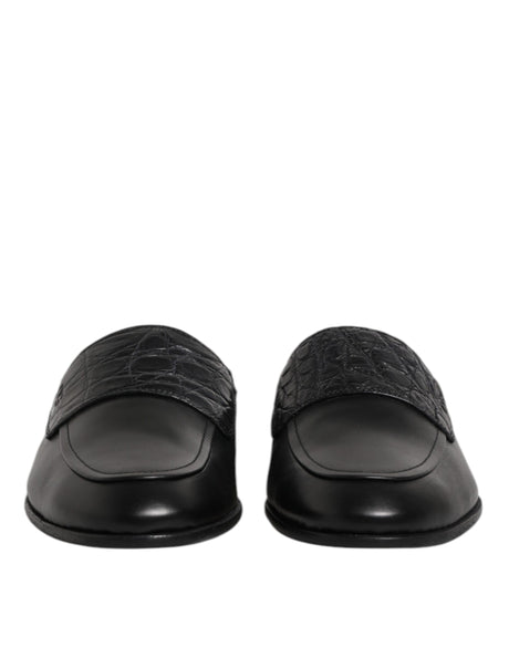 Dolce & Gabbana Black Calfskin Leather Slip On Loafers Shoes