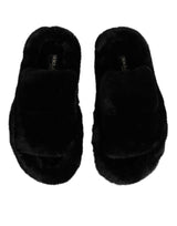 Dolce & Gabbana Black Polyester Velvet Slides Slipper Shoes