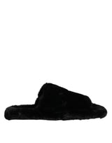Dolce & Gabbana Black Polyester Velvet Slides Slipper Shoes