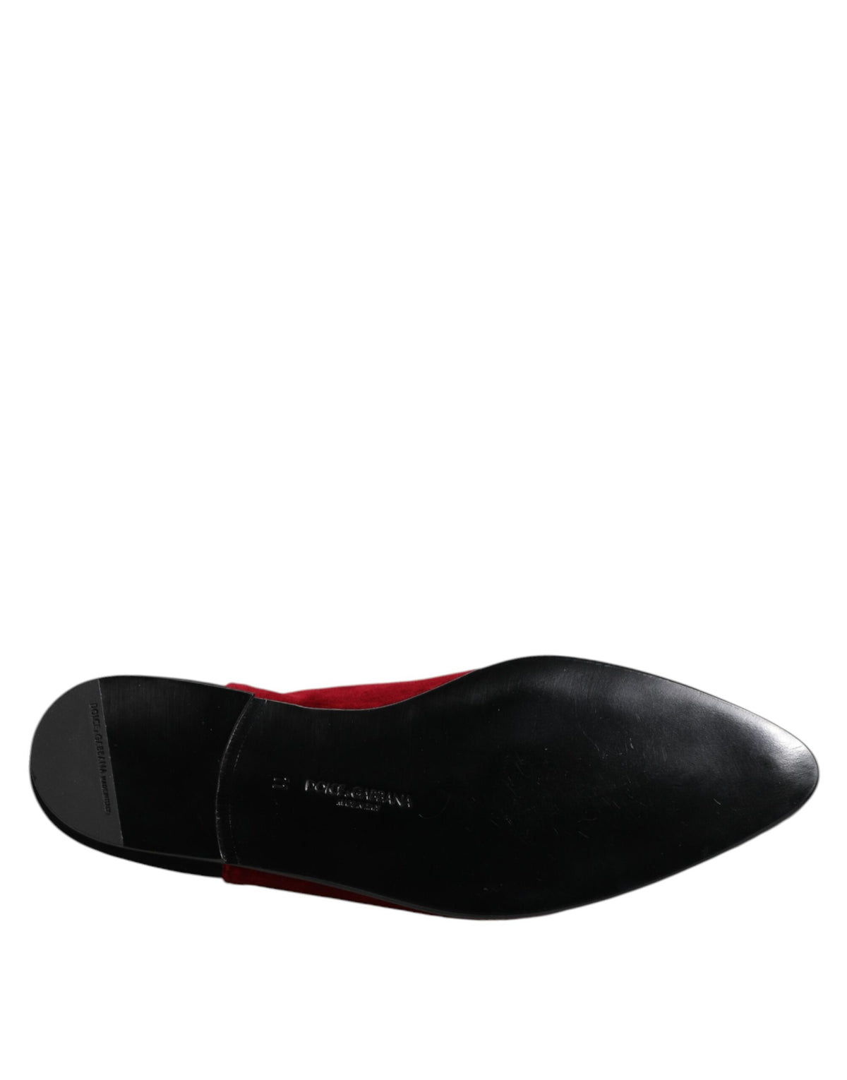 Dolce & Gabbana Black Red Velvet Embellished Slip On Shoes