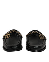 Dolce & Gabbana Black Leather DG Chain Embellished Sandals Shoes