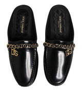 Dolce & Gabbana Black Leather DG Chain Embellished Sandals Shoes
