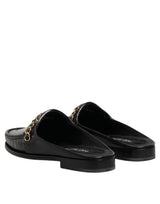 Dolce & Gabbana Black Leather DG Chain Embellished Sandals Shoes