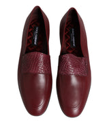 Dolce & Gabbana Burgundy Calfskin Leather Formal Slip On Shoes