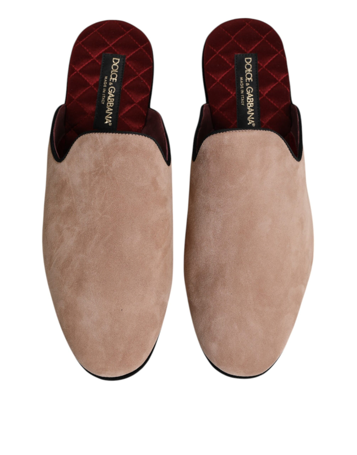 Dolce & Gabbana Beige Capra Suede Slides Flat Slipper Shoes