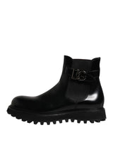 Dolce & Gabbana Black Belted DG Logo Men Chelsea Boots Shoes