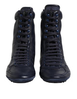 Dolce & Gabbana Dark Blue Leather KING High Top Sneakers Shoes