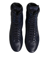 Dolce & Gabbana Dark Blue Leather KING High Top Sneakers Shoes