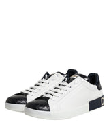 Dolce & Gabbana White Black Leather Portofino Sneaker Shoes