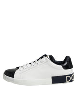 Dolce & Gabbana White Black Leather Portofino Sneaker Shoes