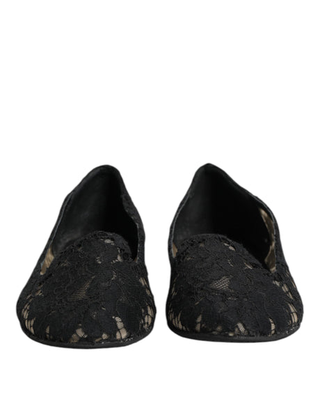 Dolce & Gabbana Black Taormina Lace Slip On Flats Shoes