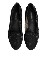 Dolce & Gabbana Black Taormina Lace Slip On Flats Shoes