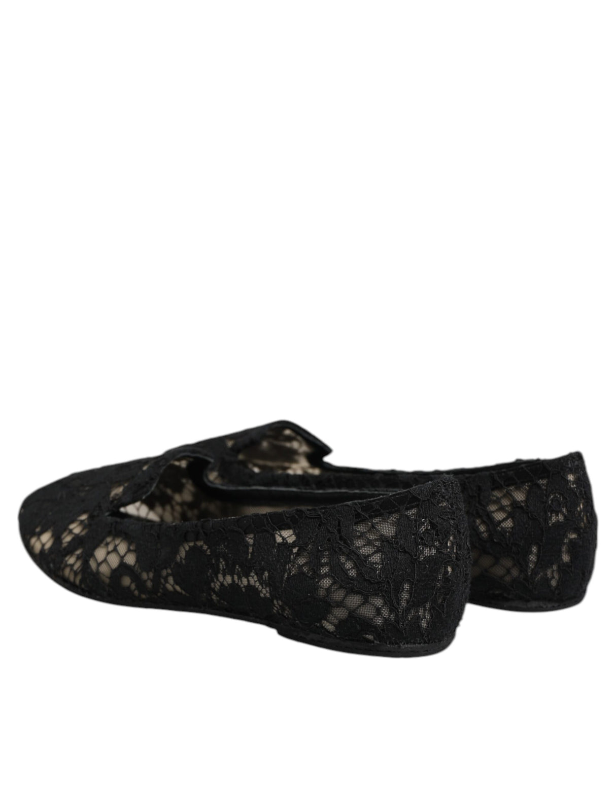 Dolce & Gabbana Black Taormina Lace Slip On Flats Shoes