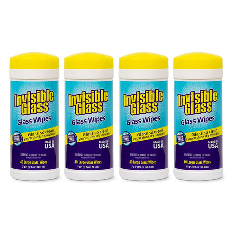 Invisible Glass 90160-4PK Glass Cleaning Wipes Perfect for Cleaning Mirrors Windows and Windshields at Home in Your Car or at the Office Streak-Free Tint-Safe Lint-Free 40 Wipes Pack of 4