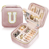 DTBG Small Travel Jewelry Case Gifts for Girls Earring Jewelry Box Christmas Gifts for Sister Jewelry Organizer Ring Box Small Jewelry Case with Mirror Gifts For Daughter Teen Girl Pink - U