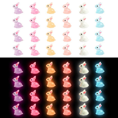 60 Pcs Easter Mini Resin Rabbit 6 Colors Luminous Miniature Bunny in The Dark Fairy Garden Accessories for Garden Landscape Dollhouse Decor and Slime (60pcs 6colors)