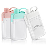 Amyhill 3 Pcs Flat Water Bottle 15oz A5 Travel Bottles Leak Proof Slim Square Memo Flask Plastic Portable Travel Mug for Outdoor Sports Fitness Camping Hiking Cycling(White Pink Green)