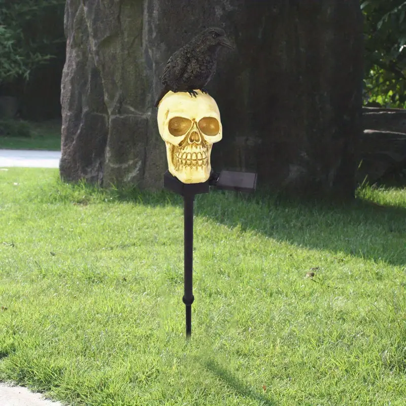 Crow Skull Solar Garden Light - Day of the Dead Decor
