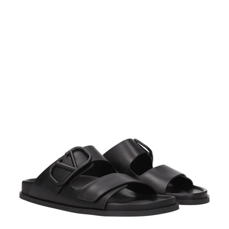 Valentino Garavani Black Leather Slippers