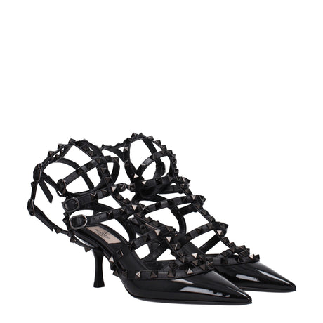 Valentino Garavani Black Leather Stiletto Heel Sandals