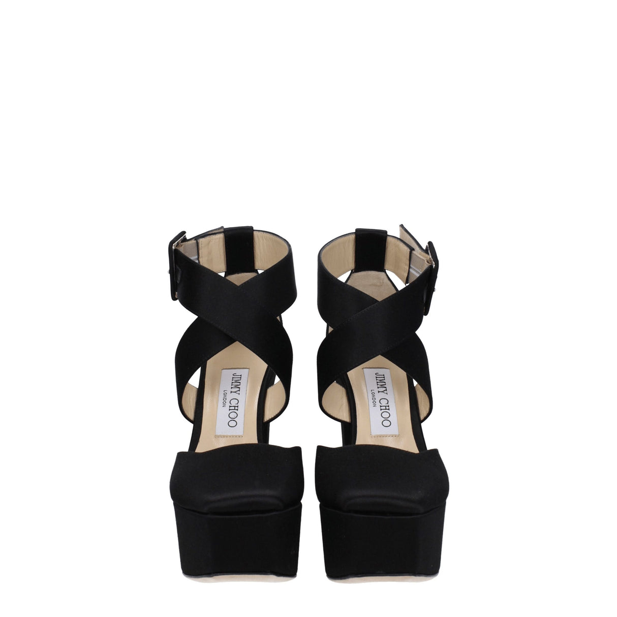 Jimmy Choo Black Satin Platform Sandals