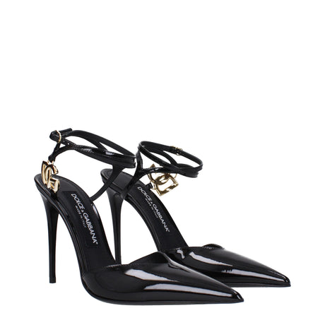 Dolce & Gabbana Black Leather Stiletto Heel Sandals