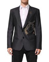 Dolce & Gabbana Dark Gray Bee Embroidery SICILIA Coat Blazer