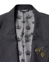 Dolce & Gabbana Dark Gray Bee Embroidery SICILIA Coat Blazer