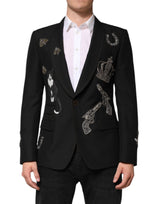 Dolce & Gabbana Black Bee Crown Embellished Suit Coat Blazer