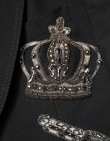 Dolce & Gabbana Black Bee Crown Embellished Suit Coat Blazer
