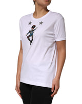 Dolce & Gabbana White Cotton Sequin Embellished Top T-shirt