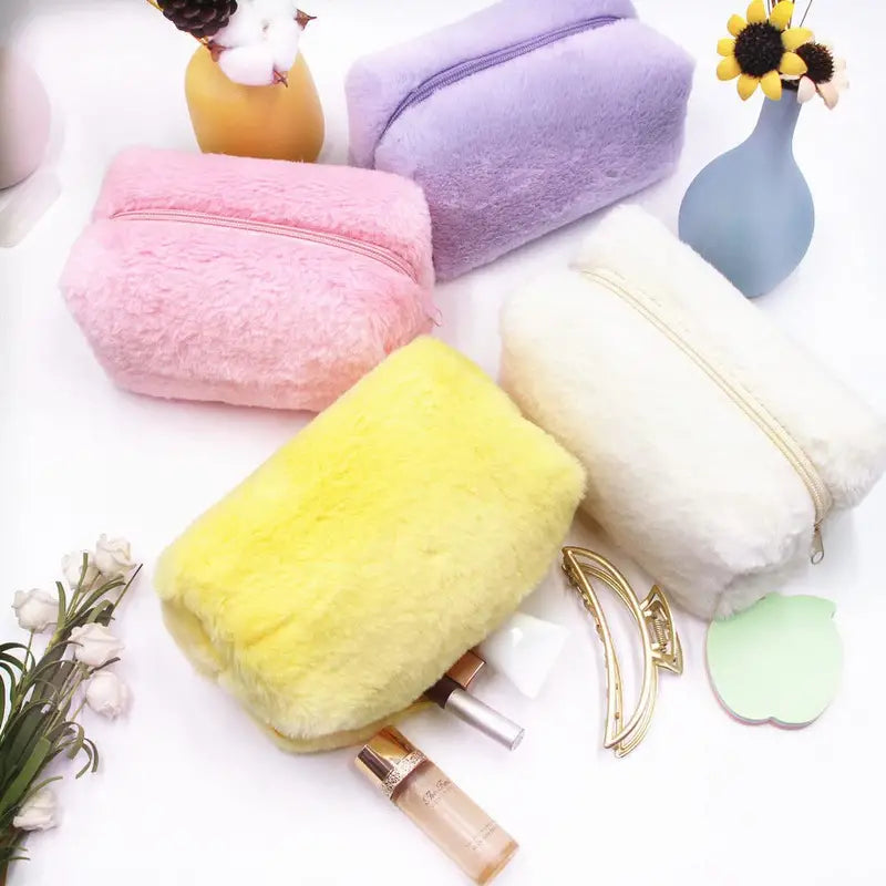 Large Capacity Plush Travel Cosmetic Bag for Women