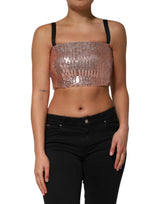 Dolce & Gabbana Pink Sequined Nylon Sleeveless Cropped Top