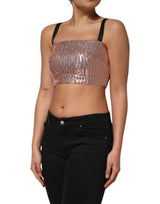 Dolce & Gabbana Pink Sequined Nylon Sleeveless Cropped Top