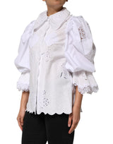 Dolce & Gabbana White Ruffled Lace Embellished Blouse Top