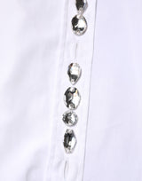 Dolce & Gabbana White Crystal Embellished Collared Shirt Top