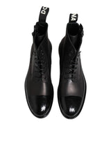 Dolce & Gabbana Brown Black Lace Up Mid Calf Men Boots Shoes